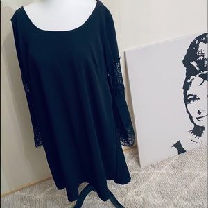 Black shift dress -lace detail and cut out back